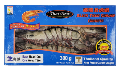 Searay Thai Best  Raw Head On Black Tiger Shrimp, 300 g