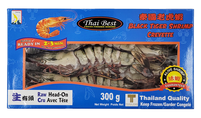 Searay Thai Best  Raw Head On Black Tiger Shrimp, 300 g