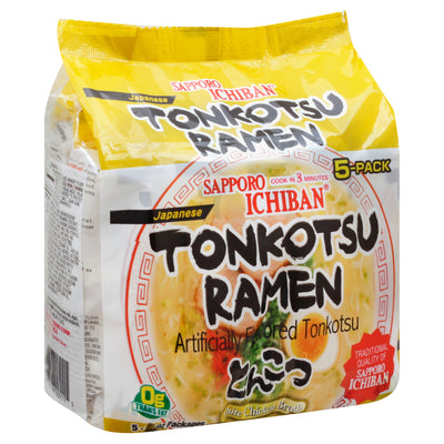 Sapporo Ichiban Japanese White Chicken Broth 5 Pack Tonkotsu Ramen, 3.7 oz packages, 5 ct