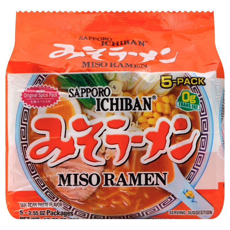 Sapporo Ichiban Soy Bean Paste Flavor Miso Ramen, 3.55 oz packs, 5 ct