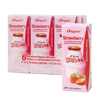 Binggrae Strawberry Flavored Milk Drink, 200 mL, 6 ct