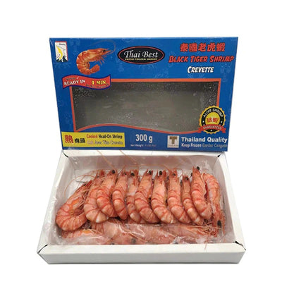 Thai Best Cooked Head On Black Tiger Shrimp, 300 g