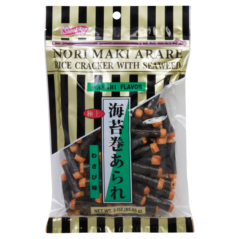 Shirakiku Wasabi Flavor Rice Cracker with Seaweed, 85 g