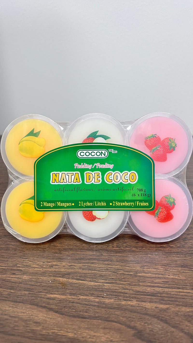 Cocon Nata De Coco Mango Lychee Strawberry Pudding, 118 g, 6 ct
