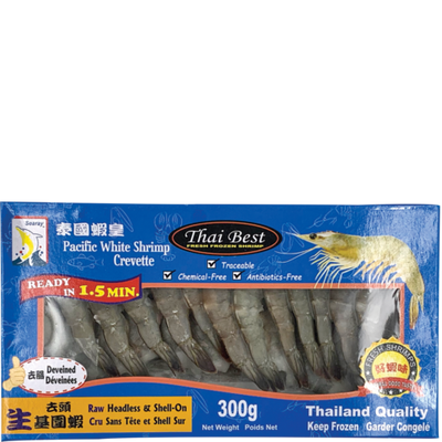 Searay Thai Best Raw Headless Deveined Shell On Pacific White Shrimp, 300 g