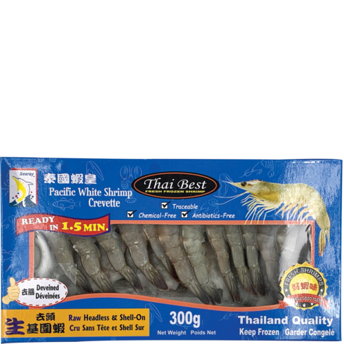 Searay Thai Best Raw Headless Deveined Shell On Pacific White Shrimp, 300 g