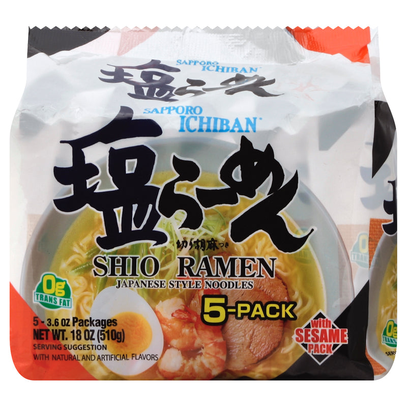 Sapporo Ichiban with Sesame Pack Shio Ramen, 3.6 oz packs, 5 ct