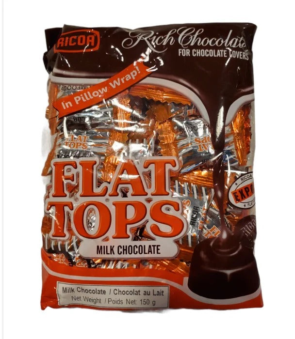 Ricoa Rich Chocolate Pillow Wrap Flat Tops Milk Chocolate, 150 g